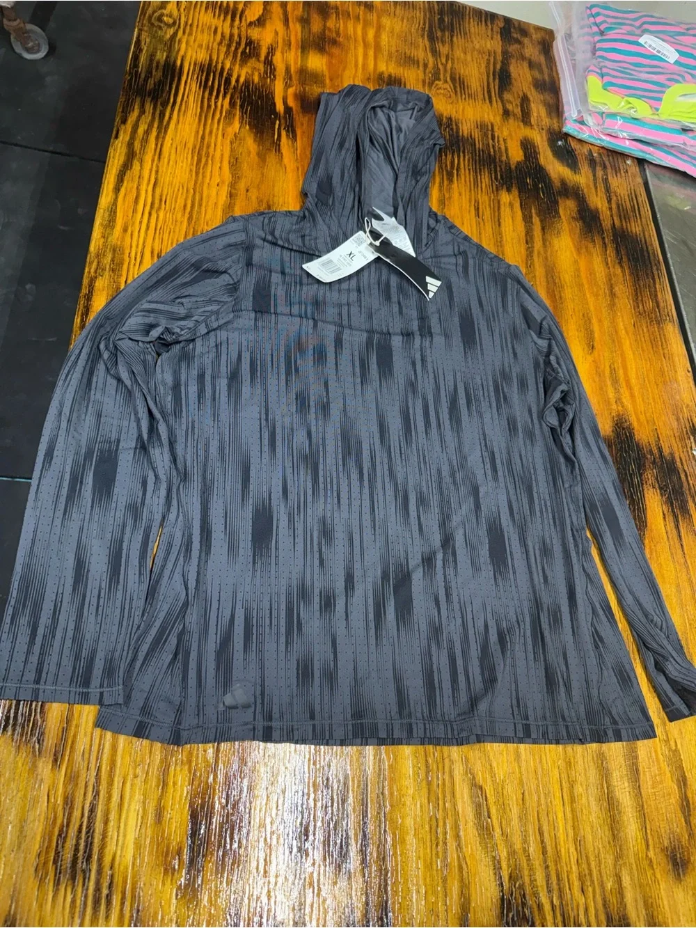 adidas Men’s Lightweight Hooded Long-Sleeve Shirt in Charcoal/Black